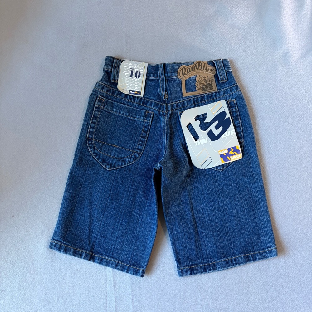 Raw Blue Boys Denim Shorts Size 10 Dark Wash Baggy Hip Hop Jorts Y2K NWT